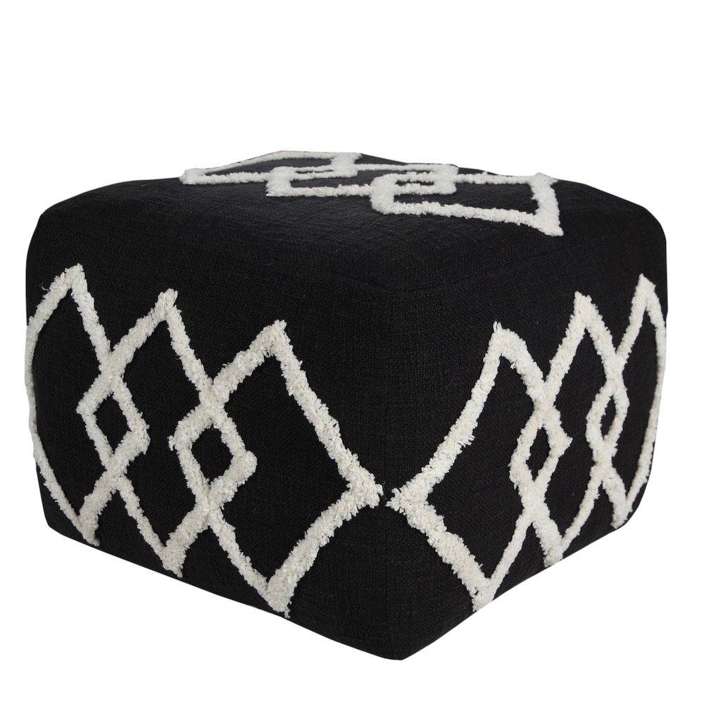 Avant-garde Cotton Indoor Pouf in Black/White, 18" x 18" x 14". Picture 4