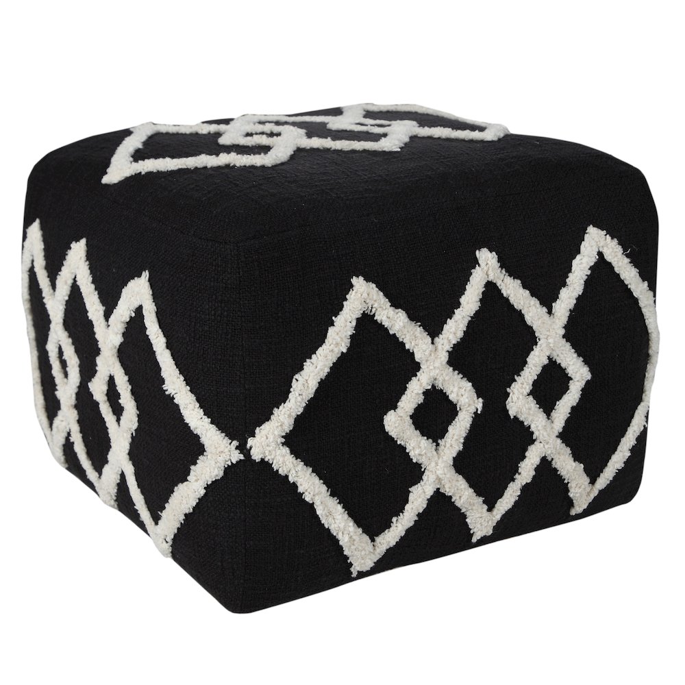 Avant-garde Cotton Indoor Pouf in Black/White, 18" x 18" x 14". Picture 5