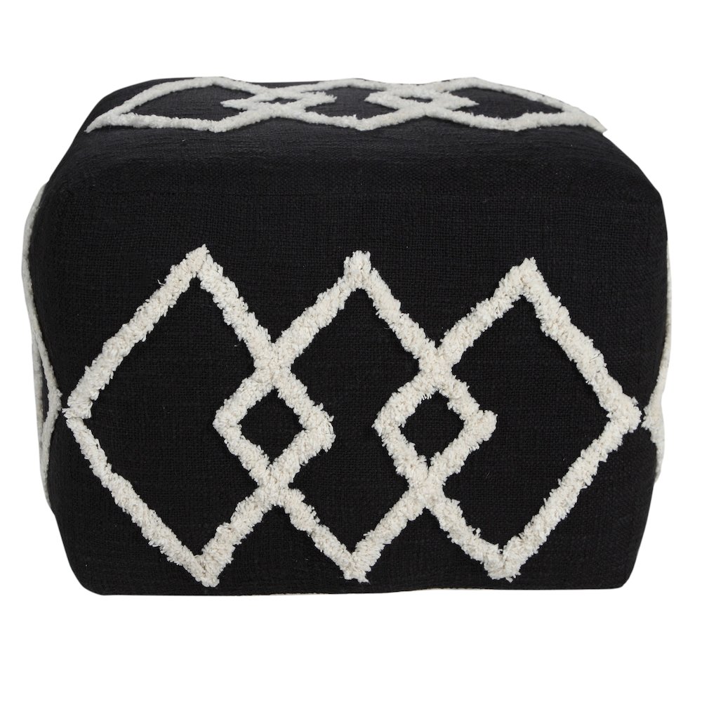 Avant-garde Cotton Indoor Pouf in Black/White, 18" x 18" x 14". Picture 6