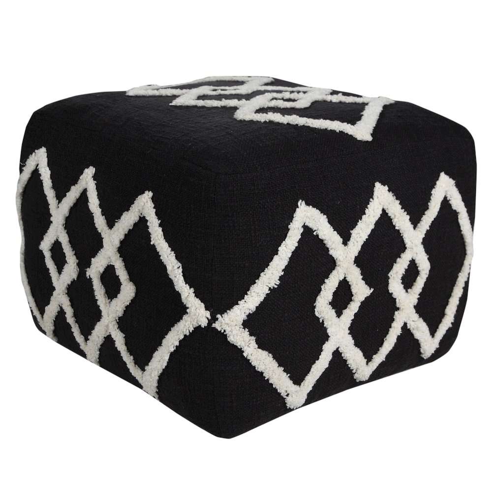 Avant-garde Cotton Indoor Pouf in Black/White, 18" x 18" x 14". Picture 1