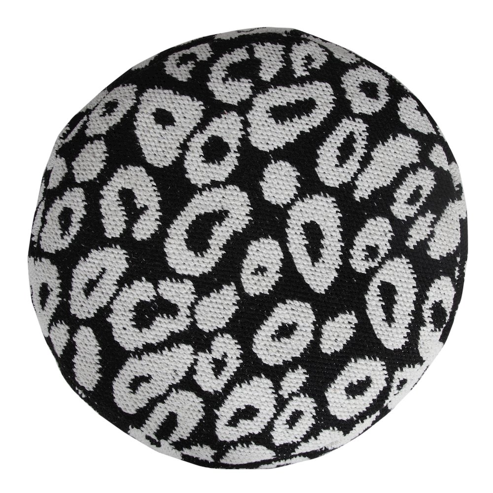 Quincy Cotton Blend Indoor Pouf in Black/White, 18" x 18" x 14". Picture 3