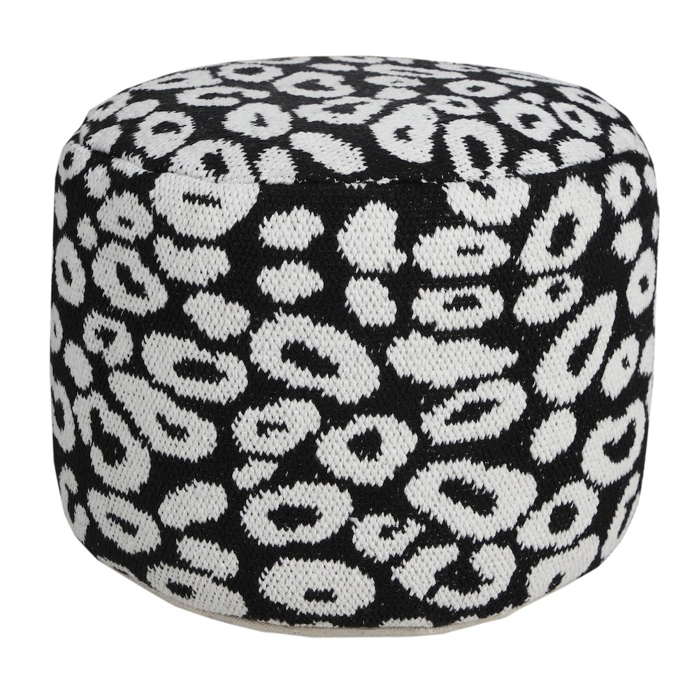 Quincy Cotton Blend Indoor Pouf in Black/White, 18" x 18" x 14". Picture 4