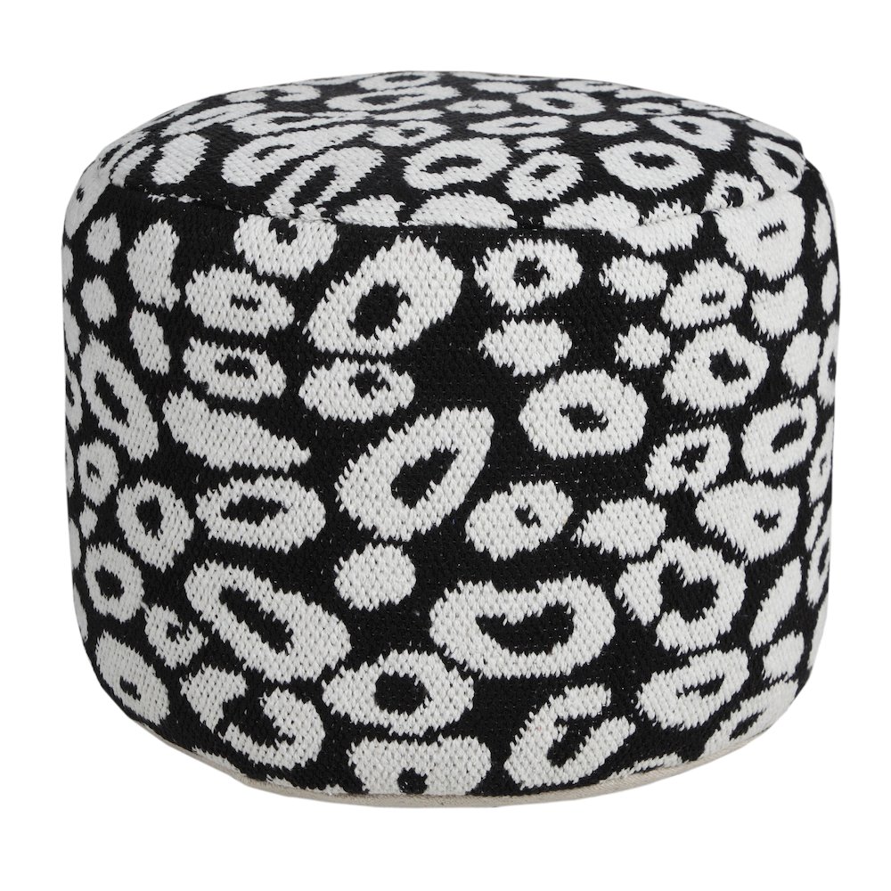 Quincy Cotton Blend Indoor Pouf in Black/White, 18" x 18" x 14". Picture 5