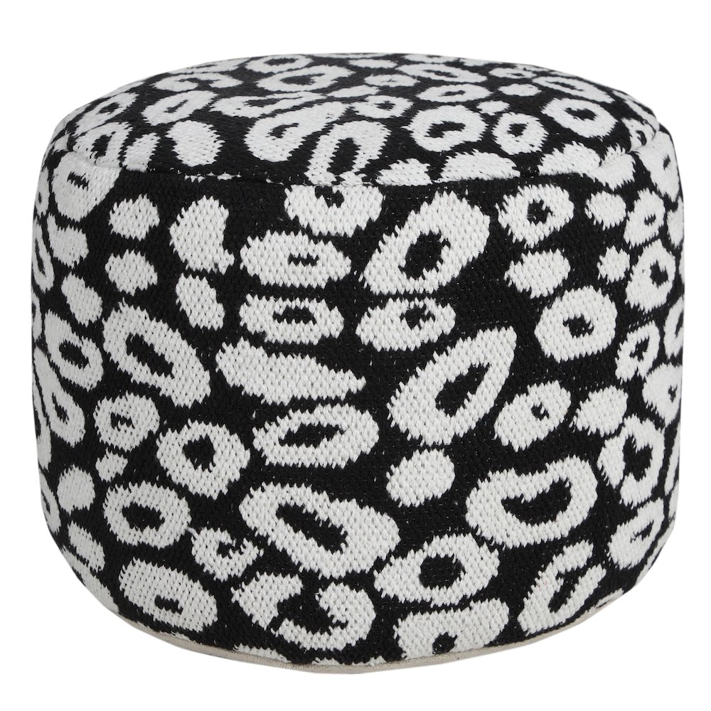 Quincy Cotton Blend Indoor Pouf in Black/White, 18" x 18" x 14". Picture 1