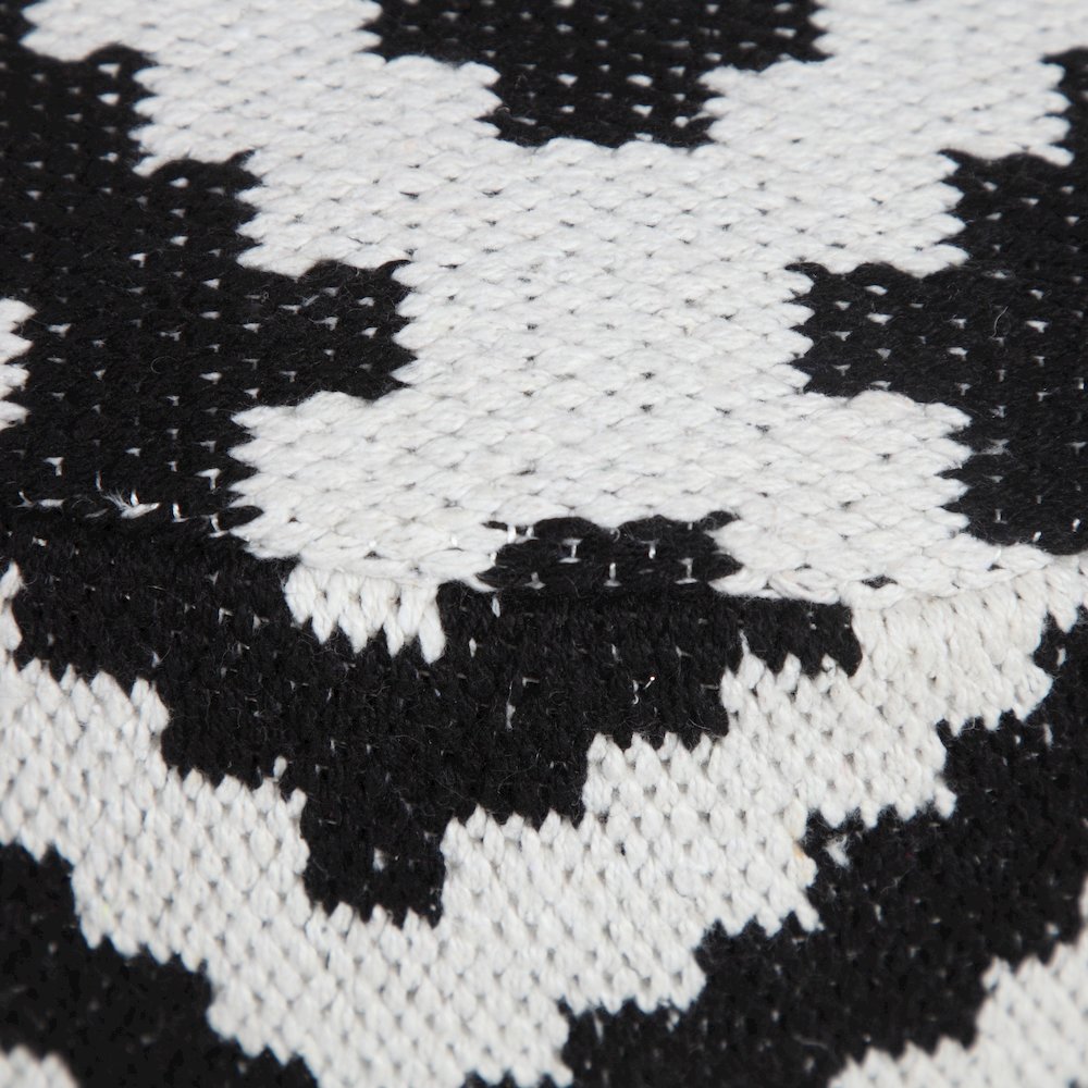 Quincy Cotton Blend Indoor Pouf in Black/White, 18" x 18" x 14". Picture 2