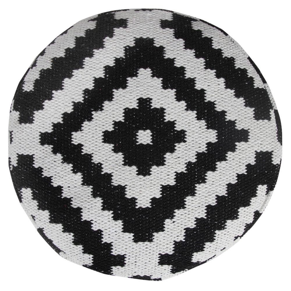 Quincy Cotton Blend Indoor Pouf in Black/White, 18" x 18" x 14". Picture 3