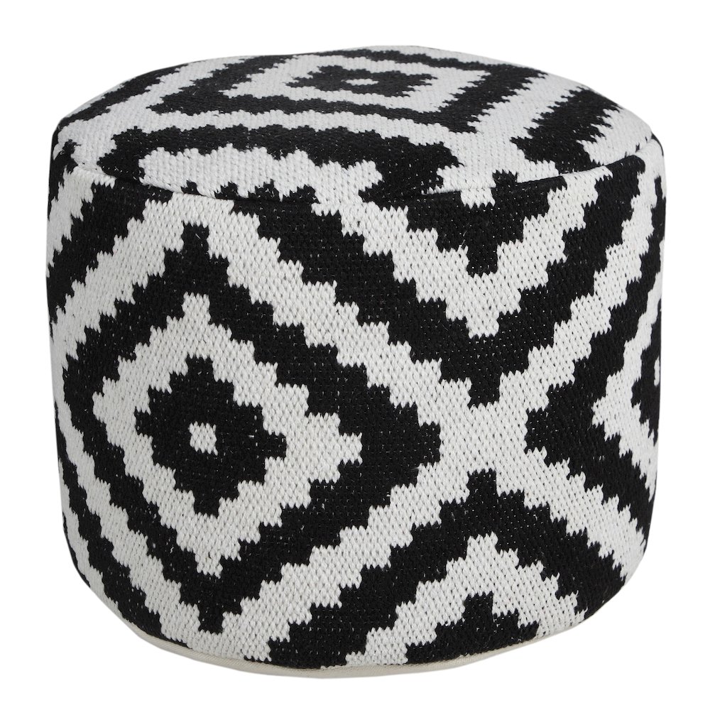 Quincy Cotton Blend Indoor Pouf in Black/White, 18" x 18" x 14". Picture 4
