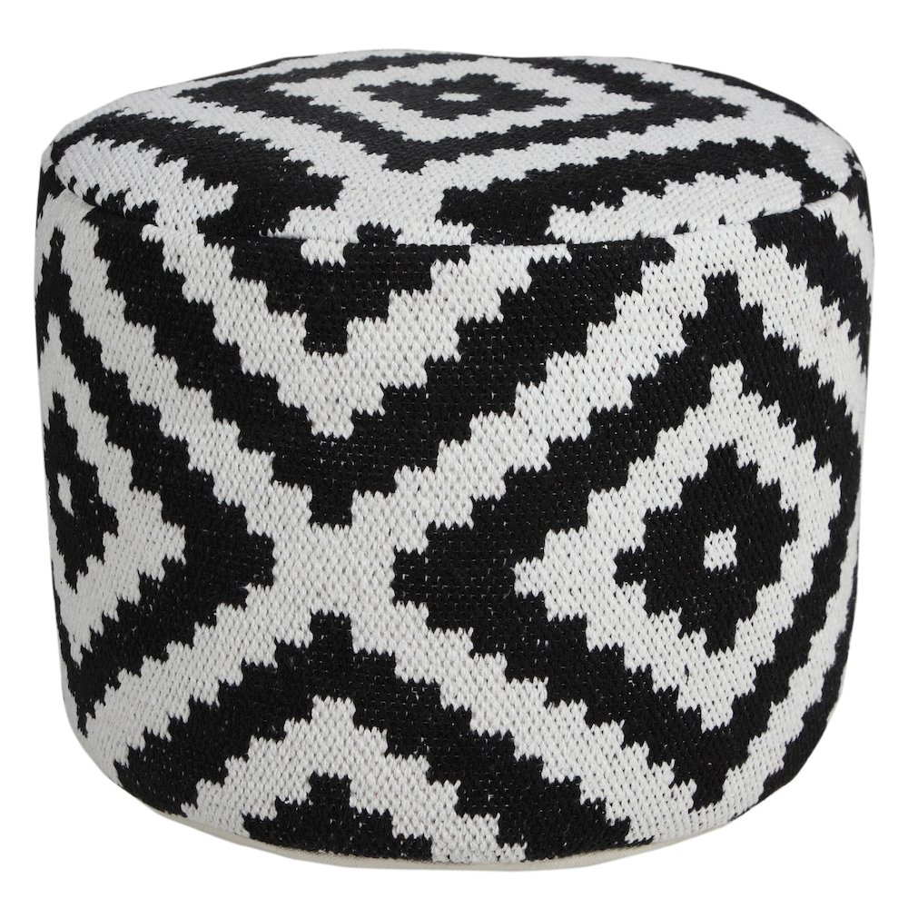 Quincy Cotton Blend Indoor Pouf in Black/White, 18" x 18" x 14". Picture 5