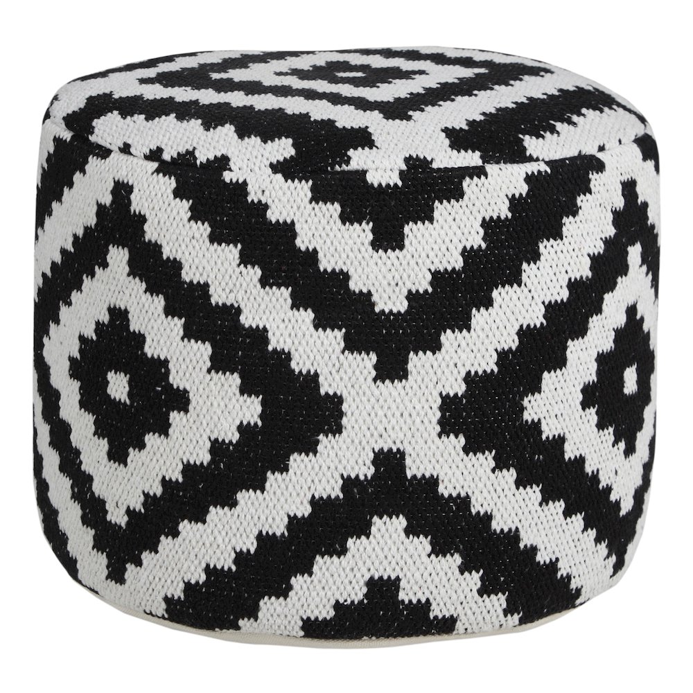 Quincy Cotton Blend Indoor Pouf in Black/White, 18" x 18" x 14". Picture 1