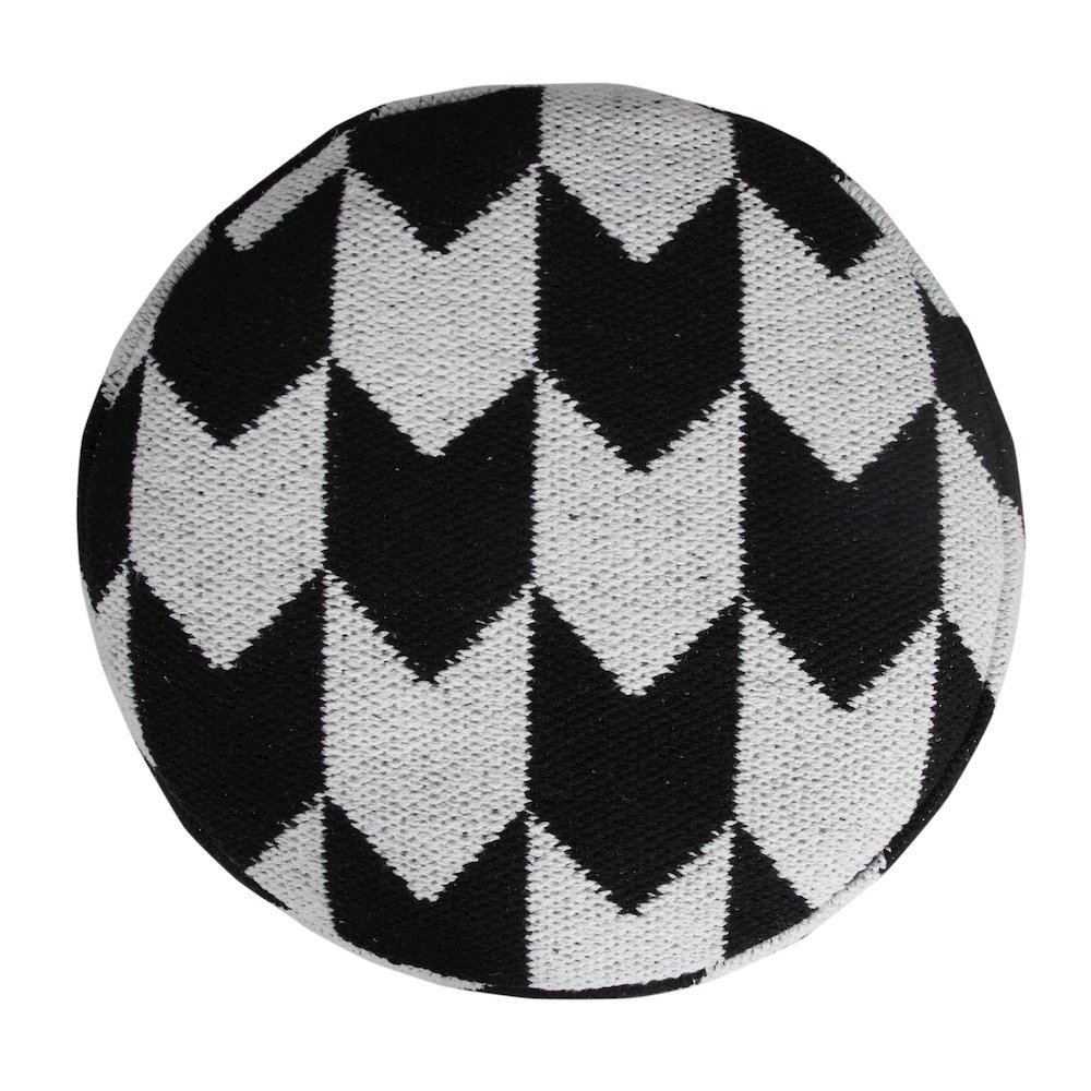 Quincy Cotton Blend Indoor Pouf in Black/White, 18" x 18" x 14". Picture 3