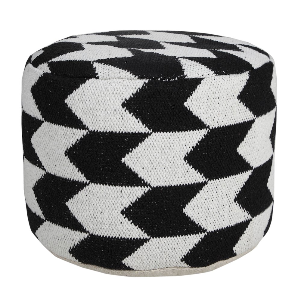 Quincy Cotton Blend Indoor Pouf in Black/White, 18" x 18" x 14". Picture 4