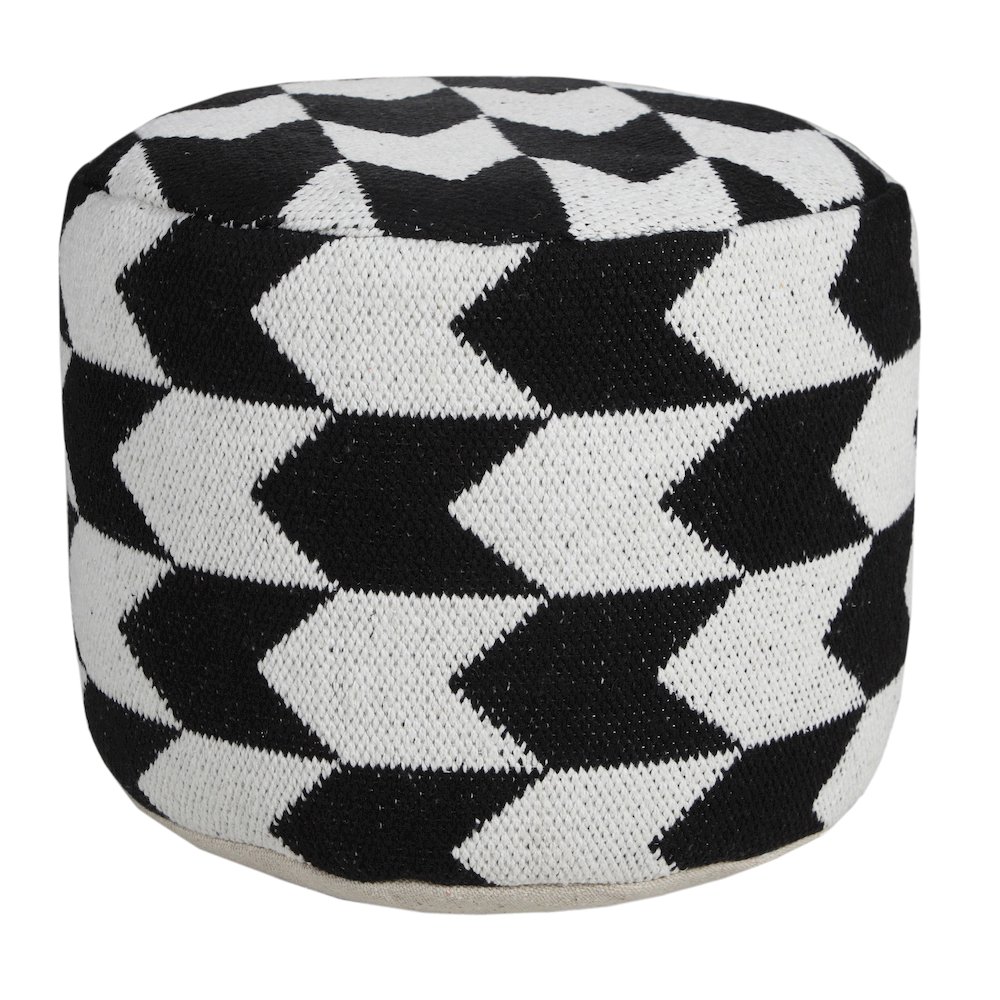 Quincy Cotton Blend Indoor Pouf in Black/White, 18" x 18" x 14". Picture 5