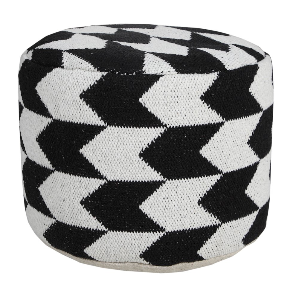 Quincy Cotton Blend Indoor Pouf in Black/White, 18" x 18" x 14". Picture 1