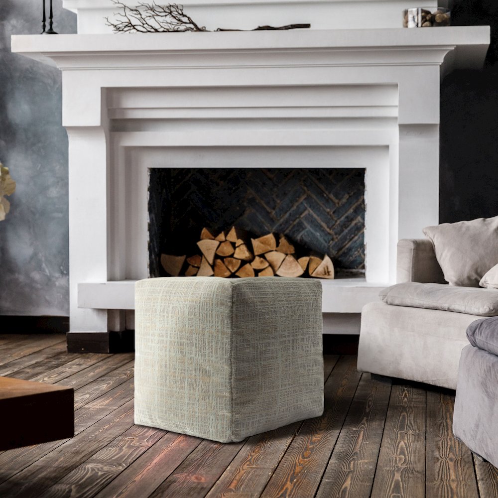 Milano Performance Blend Indoor Pouf in Beige/Cream, 18" x 18" x 18". Picture 8