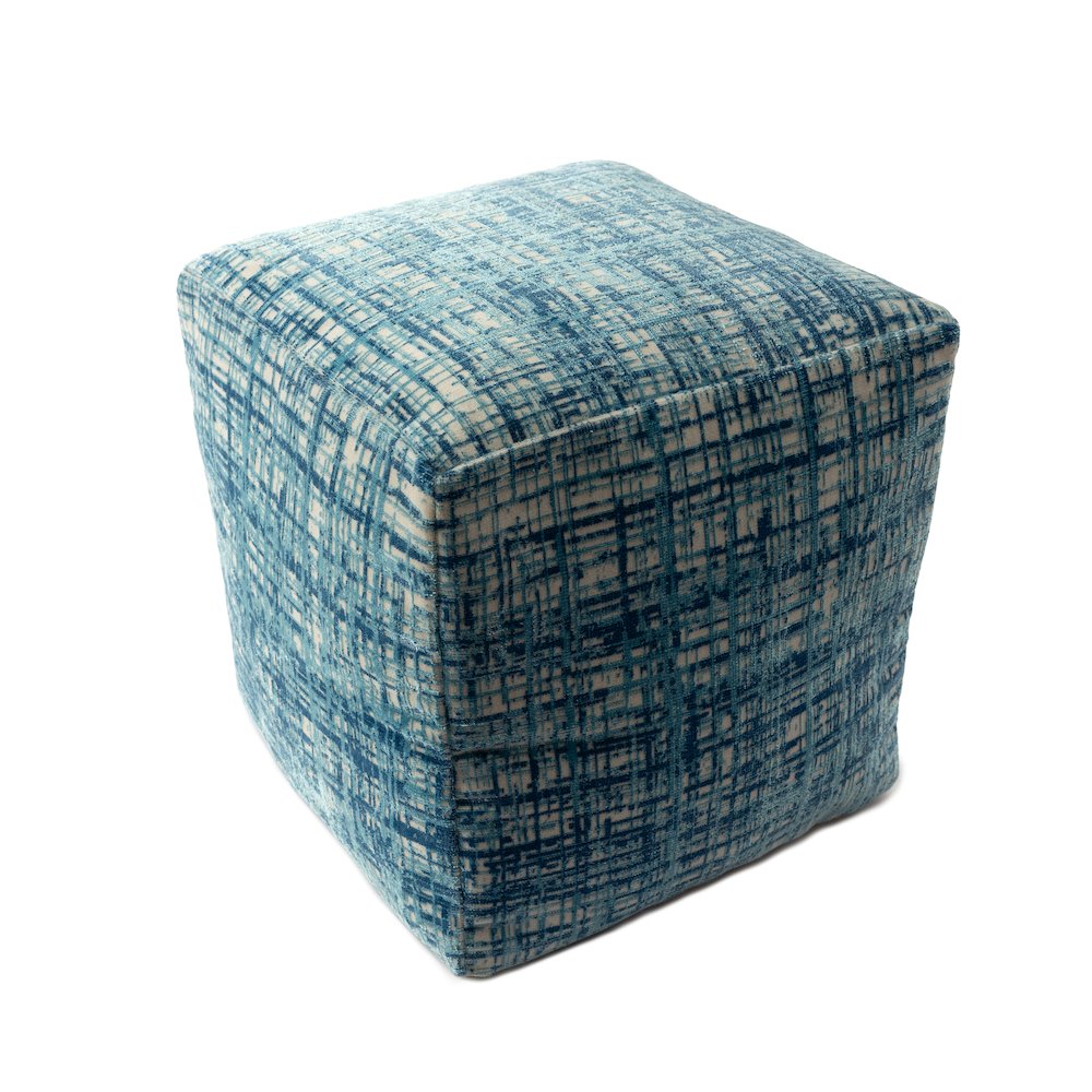 Milano Performance Blend Indoor Pouf in Blue/Ivory, 18" x 18" x 18". Picture 3