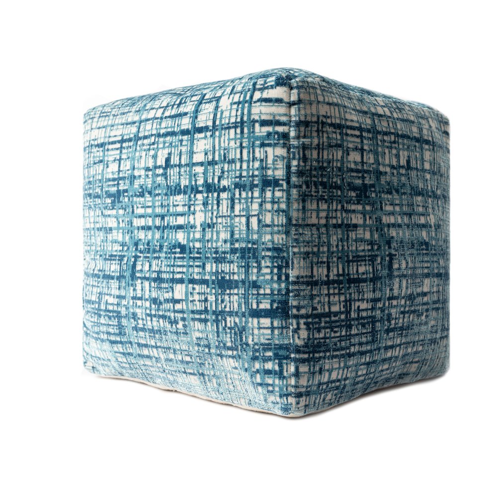 Milano Performance Blend Indoor Pouf in Blue/Ivory, 18" x 18" x 18". Picture 5