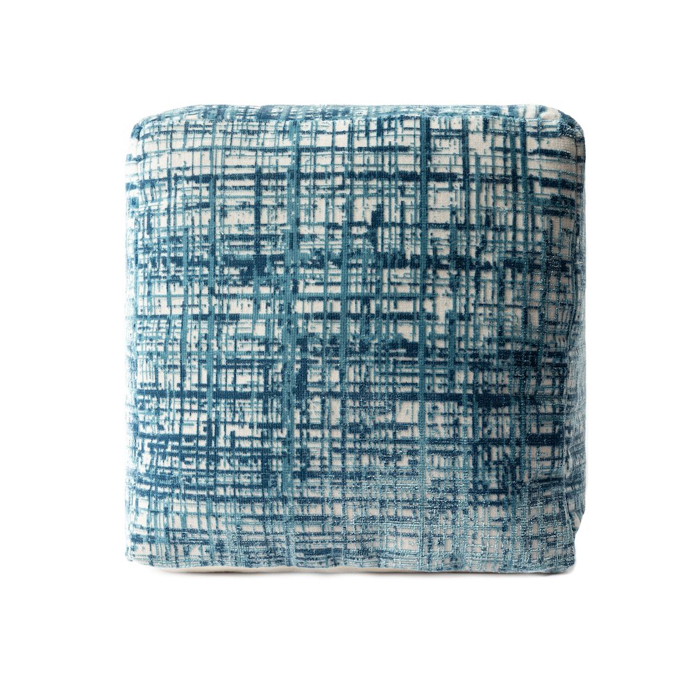 Milano Performance Blend Indoor Pouf in Blue/Ivory, 18" x 18" x 18". Picture 1