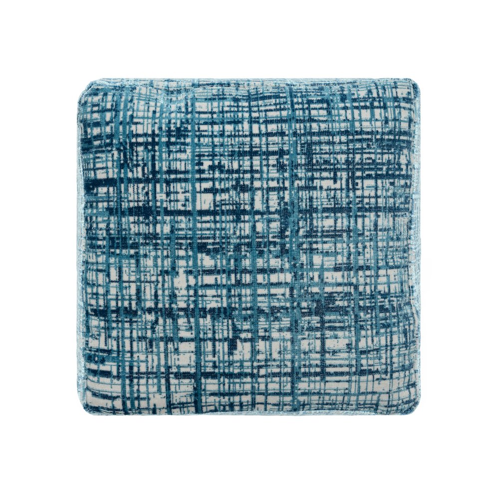 Milano Performance Blend Indoor Pouf in Blue/Ivory, 18" x 18" x 18". Picture 4