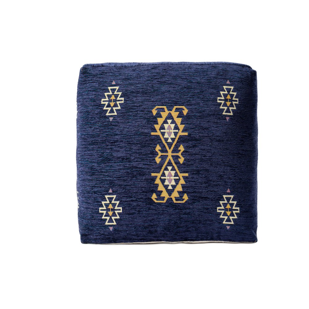 Milano Performance Blend Indoor Pouf in Blue/Yellow, 18" x 18" x 18". Picture 1
