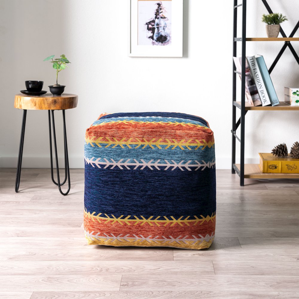 Milano Performance Blend Indoor Pouf in Multicolored, 18" x 18" x 18". Picture 2