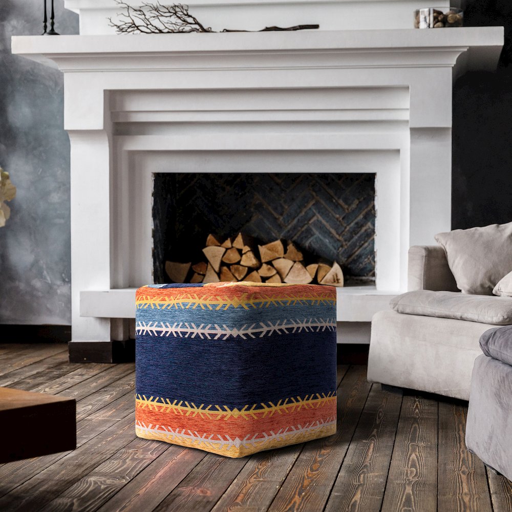 Milano Performance Blend Indoor Pouf in Multicolored, 18" x 18" x 18". Picture 8