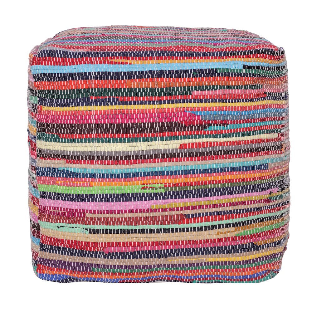 Andros Cotton Indoor Pouf in Multi, 18" x 18" x 18". Picture 1