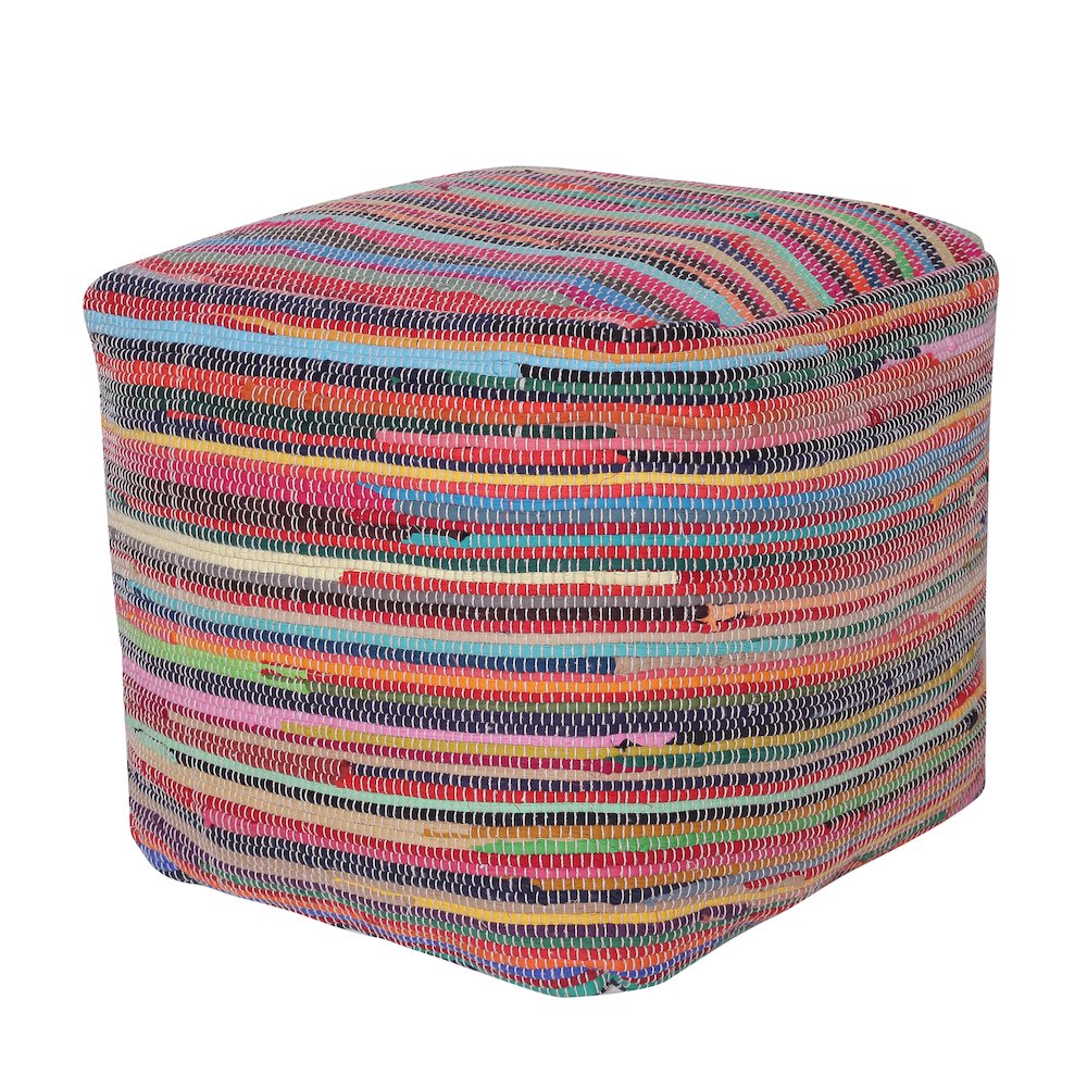 Andros Cotton Indoor Pouf in Multi, 18" x 18" x 18". Picture 3