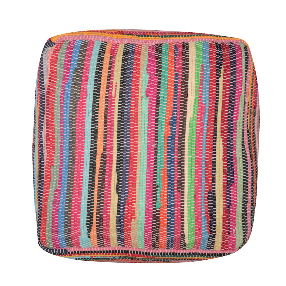 Andros Cotton Indoor Pouf in Multi, 18" x 18" x 18". Picture 5
