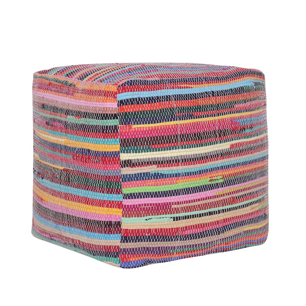 Andros Cotton Indoor Pouf in Multi, 18" x 18" x 18". Picture 8