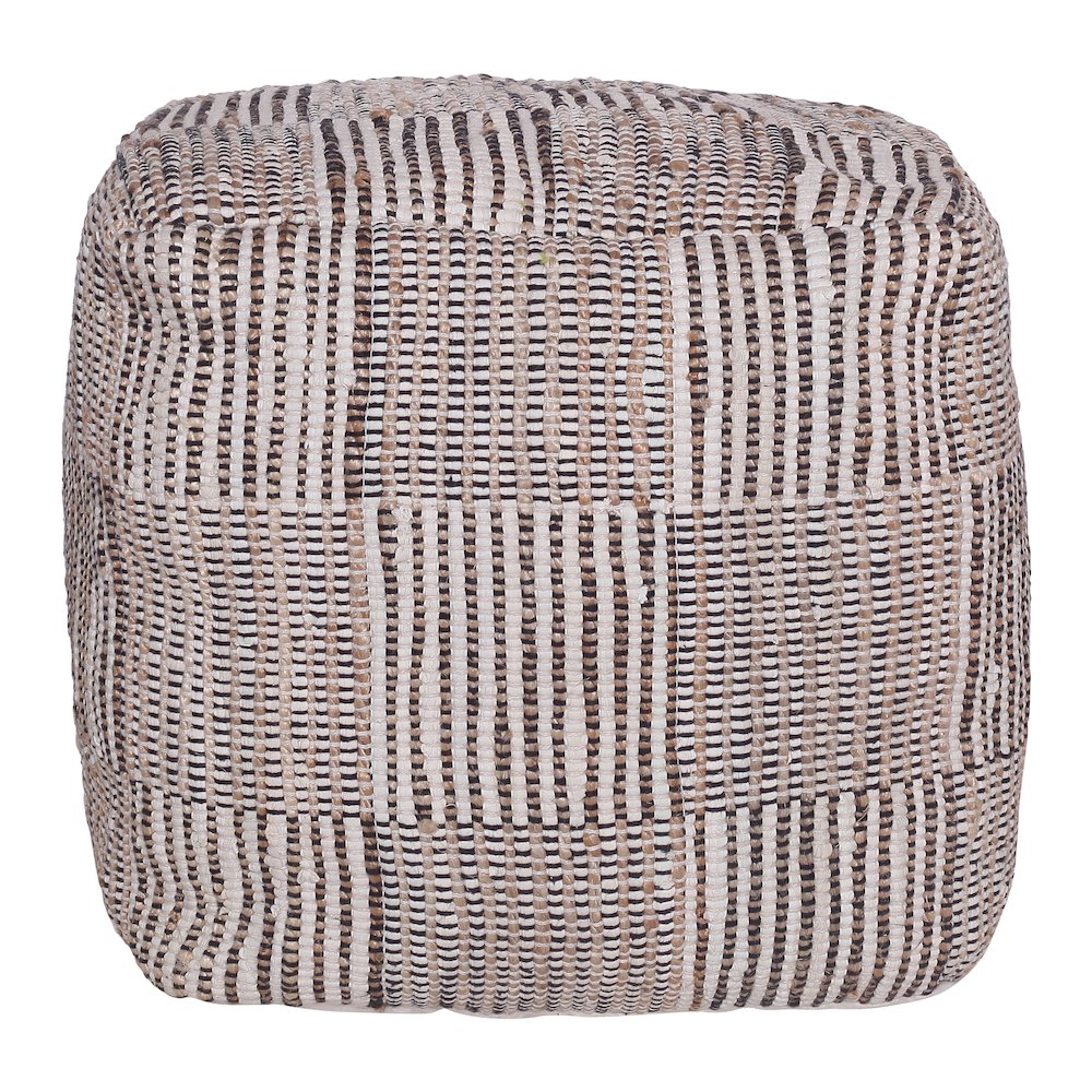 Andros Cotton and Jute Indoor Pouf in Brown/Cream, 18" x 18" x 18". Picture 1