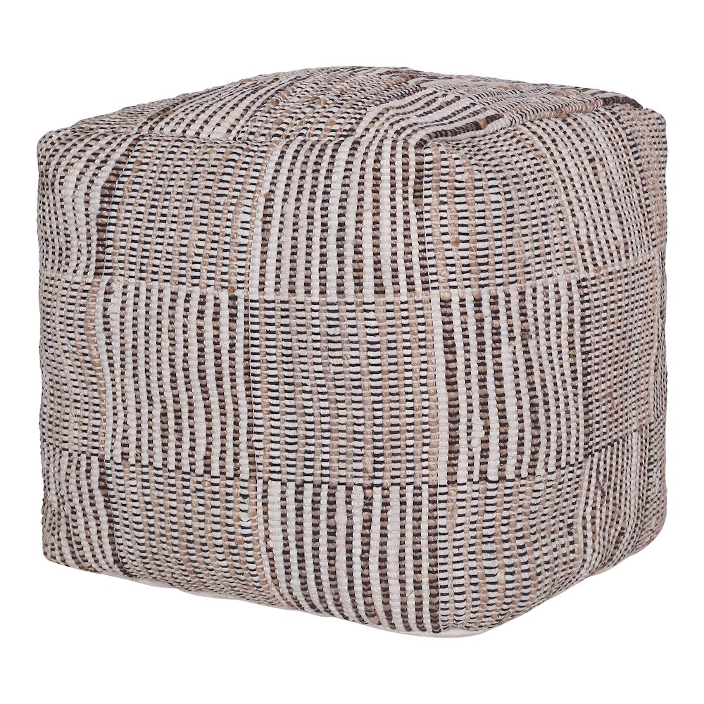 Andros Cotton and Jute Indoor Pouf in Brown/Cream, 18" x 18" x 18". Picture 3