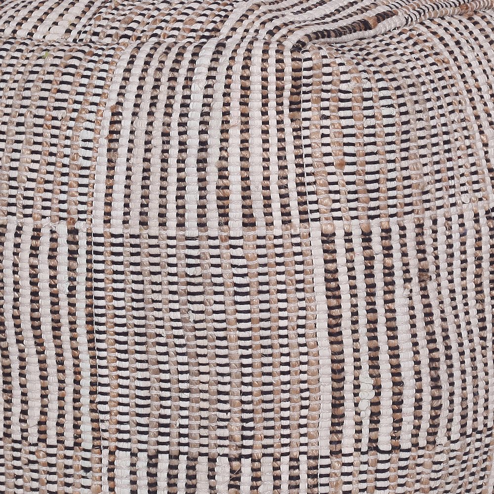 Andros Cotton and Jute Indoor Pouf in Brown/Cream, 18" x 18" x 18". Picture 4