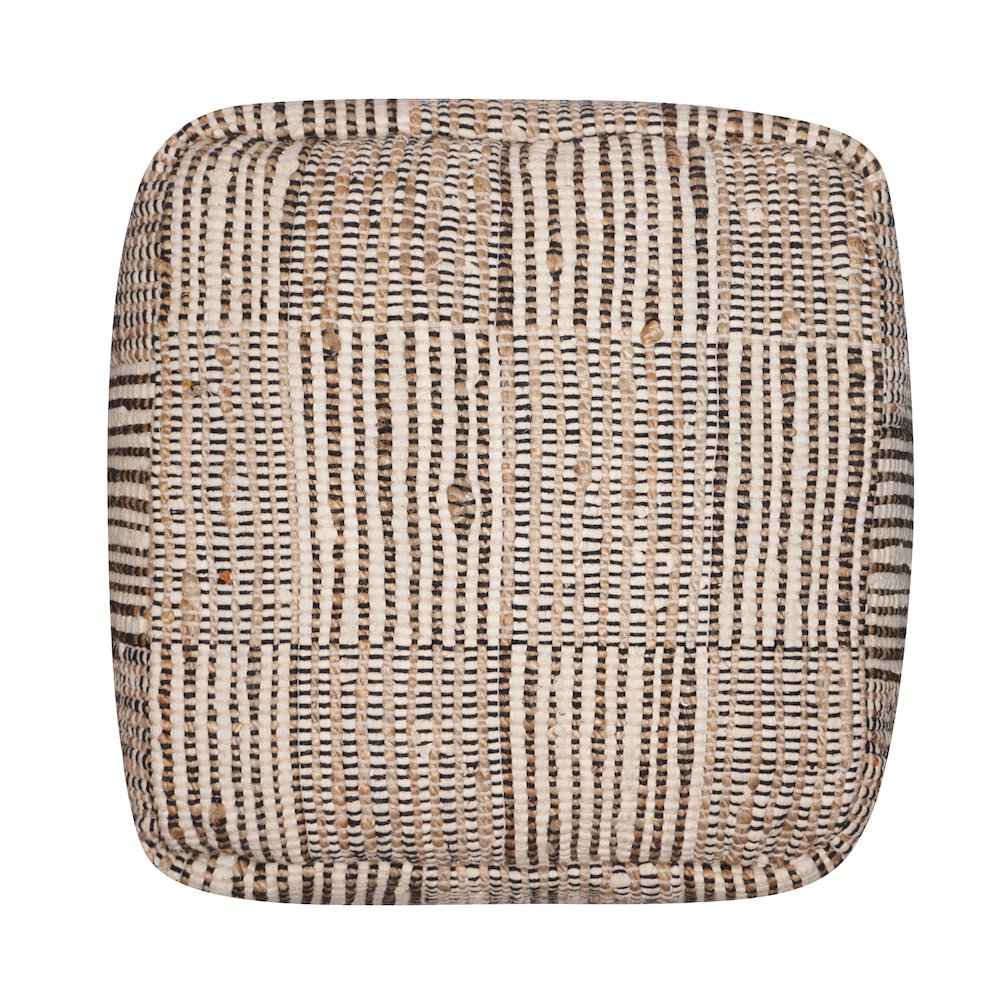 Andros Cotton and Jute Indoor Pouf in Brown/Cream, 18" x 18" x 18". Picture 5