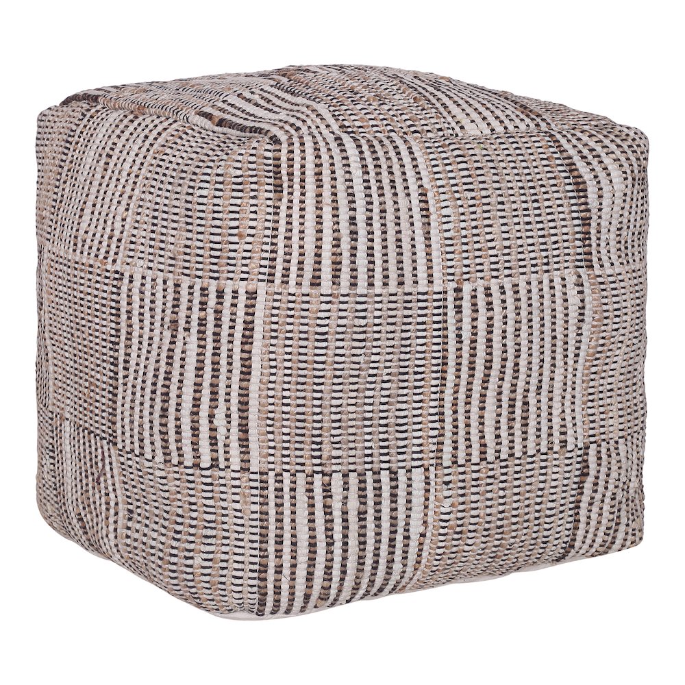 Andros Cotton and Jute Indoor Pouf in Brown/Cream, 18" x 18" x 18". Picture 9
