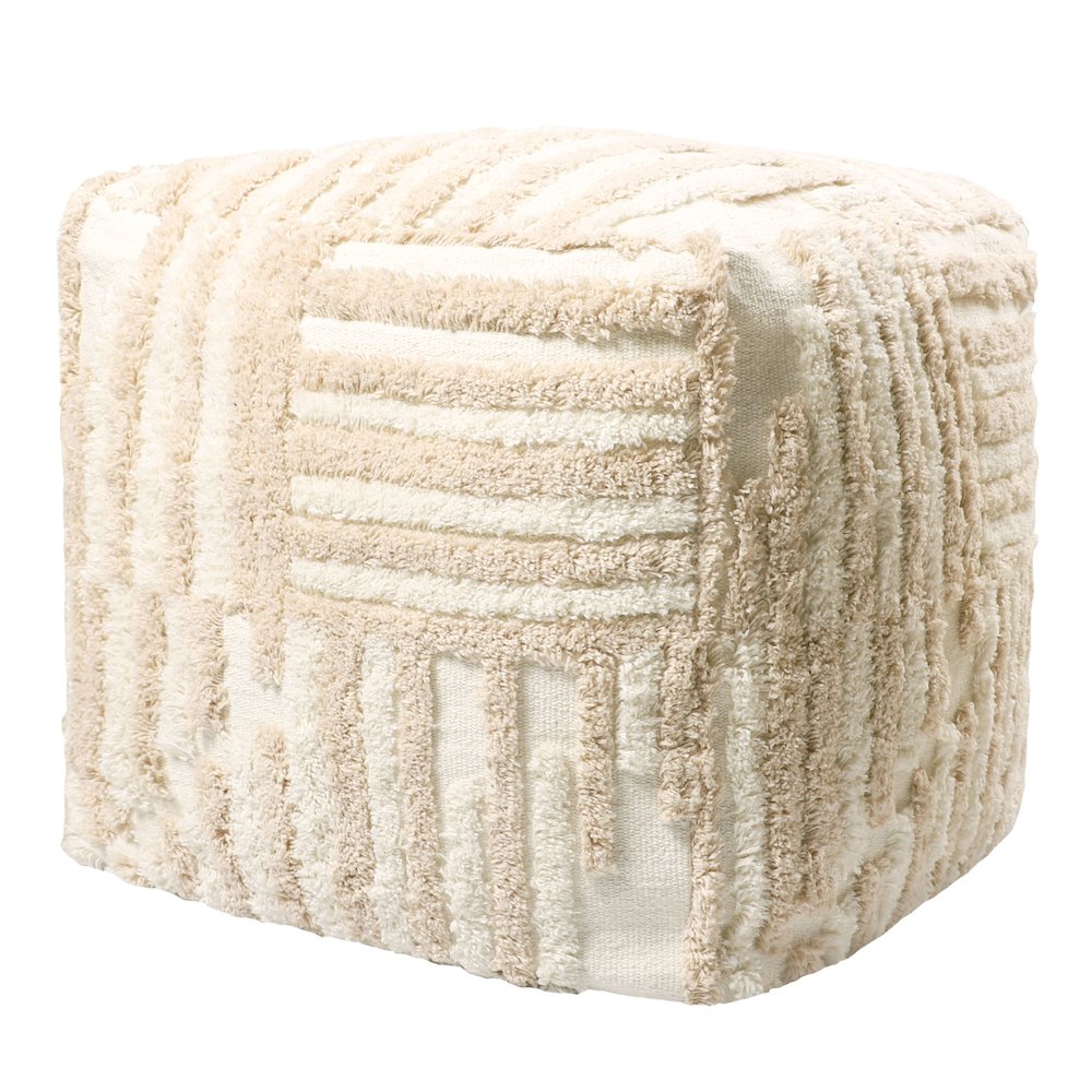 Stacy Garcia Cotton Indoor Pouf in Beige/Cream, 18" x 18" x 18". Picture 8