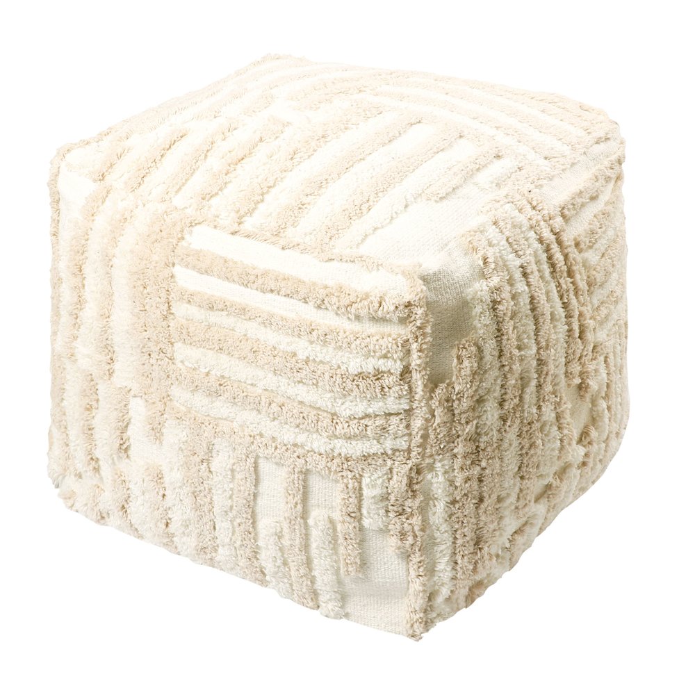 Stacy Garcia Cotton Indoor Pouf in Beige/Cream, 18" x 18" x 18". Picture 3