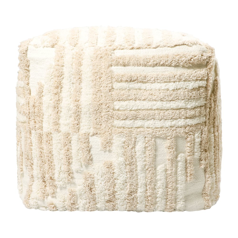 Stacy Garcia Cotton Indoor Pouf in Beige/Cream, 18" x 18" x 18". Picture 1