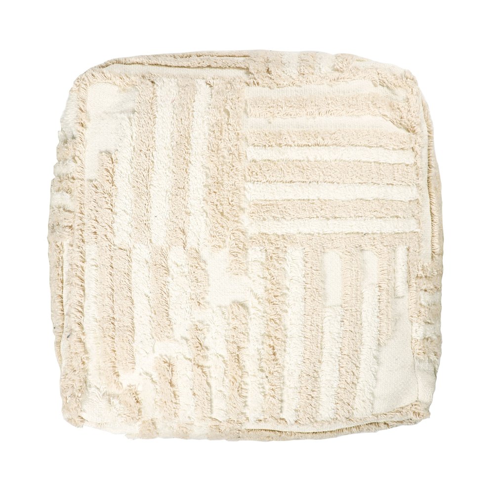 Stacy Garcia Cotton Indoor Pouf in Beige/Cream, 18" x 18" x 18". Picture 5