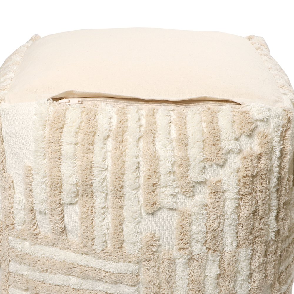 Stacy Garcia Cotton Indoor Pouf in Beige/Cream, 18" x 18" x 18". Picture 4