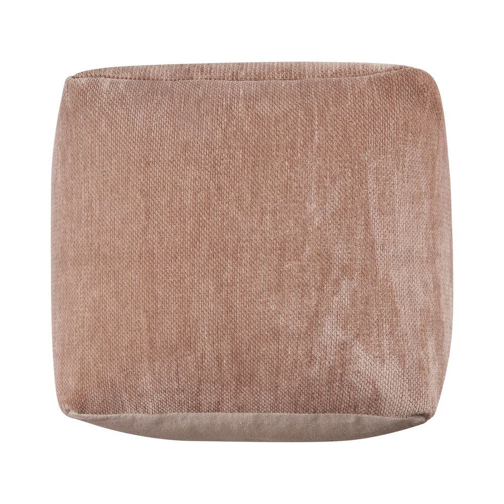 Yakar Chenille Indoor Pouf in Beige, 18" x 18" x 18". Picture 3