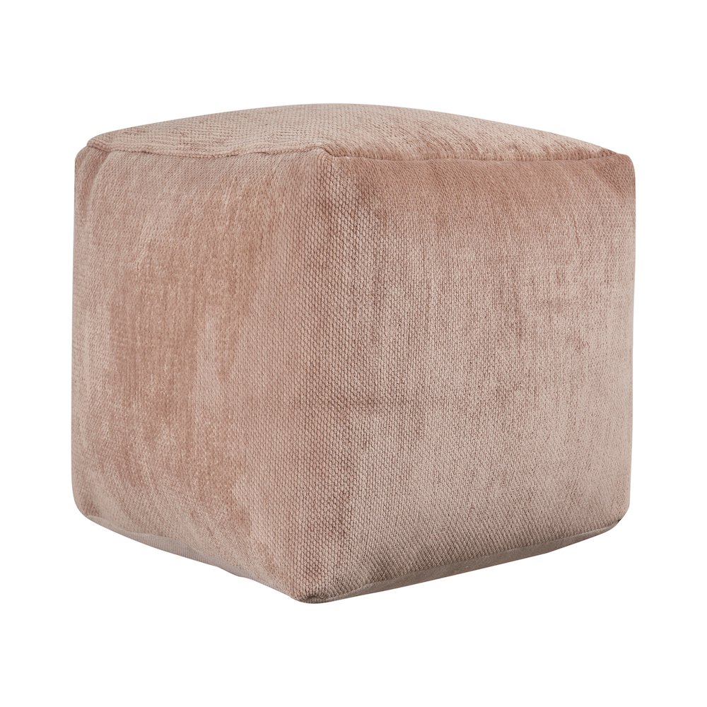 Yakar Chenille Indoor Pouf in Beige, 18" x 18" x 18". Picture 1