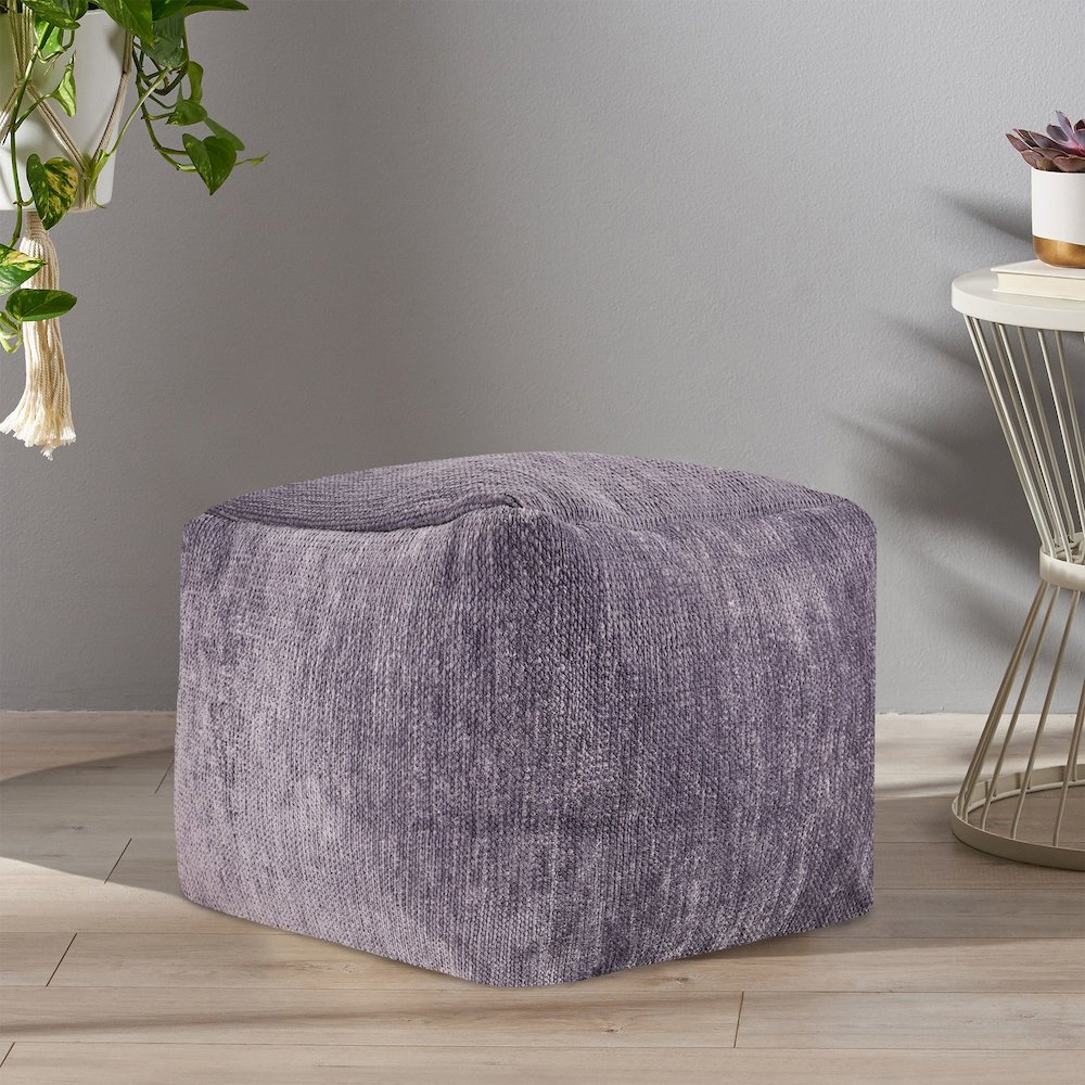 Yakar Chenille Indoor Pouf in Gray, 18" x 18" x 18". Picture 2