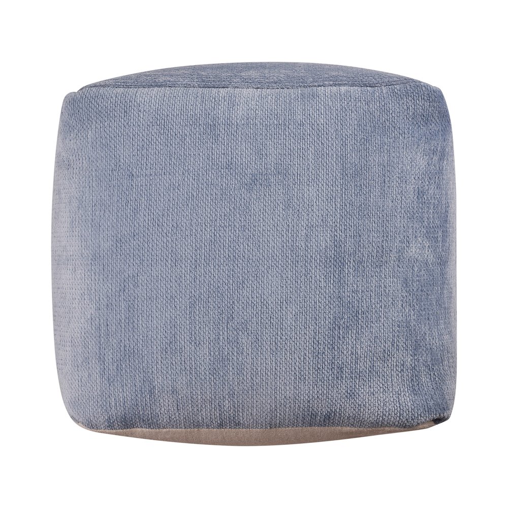 Yakar Chenille Indoor Pouf in Blue, 18" x 18" x 18". Picture 3
