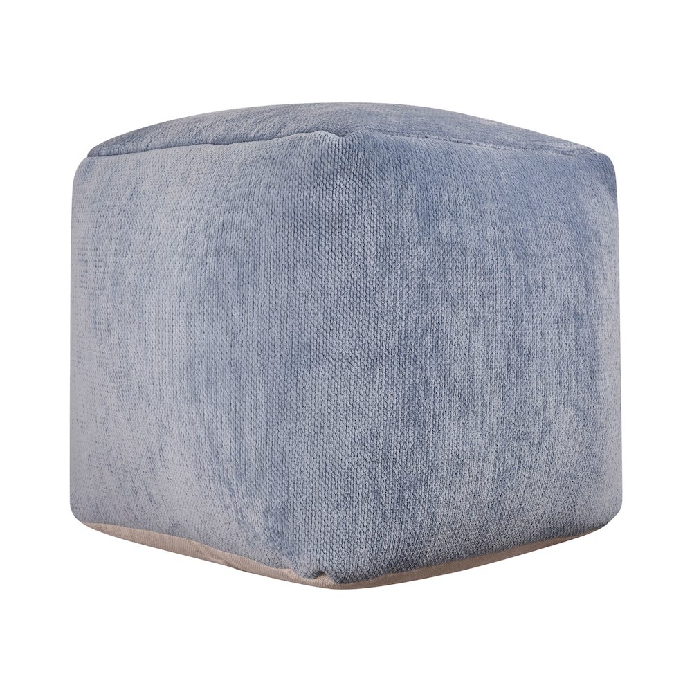 Yakar Chenille Indoor Pouf in Blue, 18" x 18" x 18". Picture 1