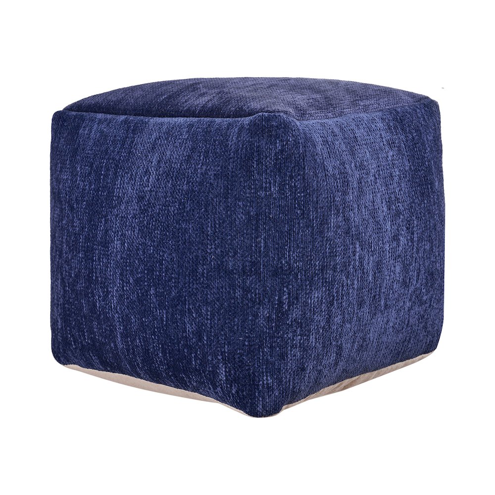 Yakar Chenille Indoor Pouf in Blue, 18" x 18" x 18". Picture 1