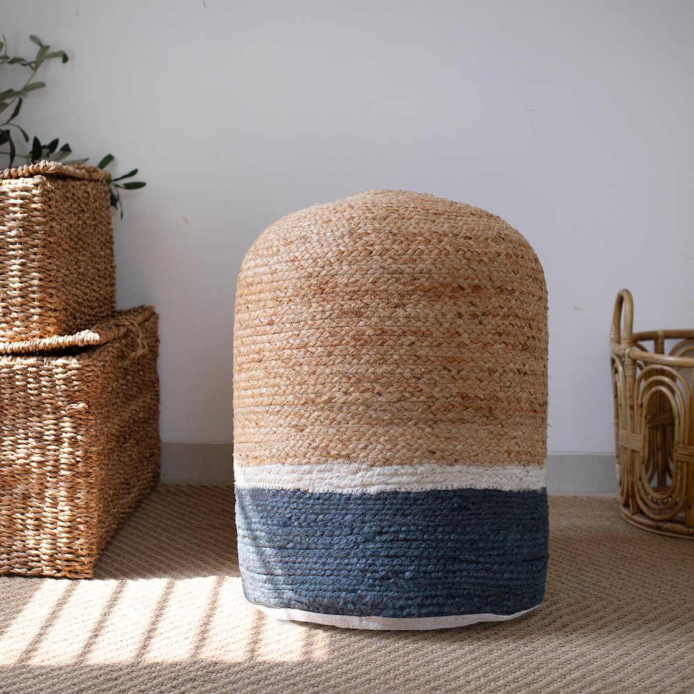 Jute Poufs Jute Blend Indoor Pouf in Brown/Gray,  18" x 18" x 18". Picture 2