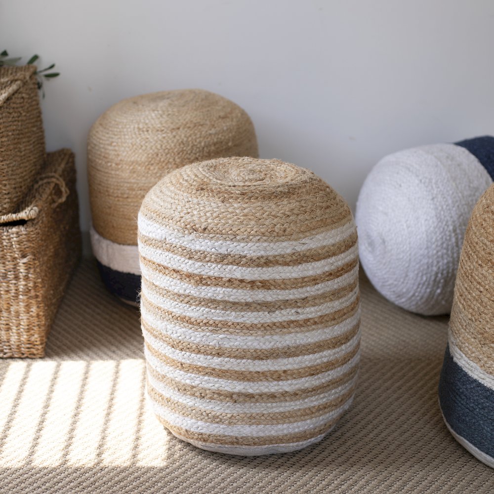 Jute Poufs Jute Blend Indoor Pouf in Brown/Gray,  18" x 18" x 18". Picture 7