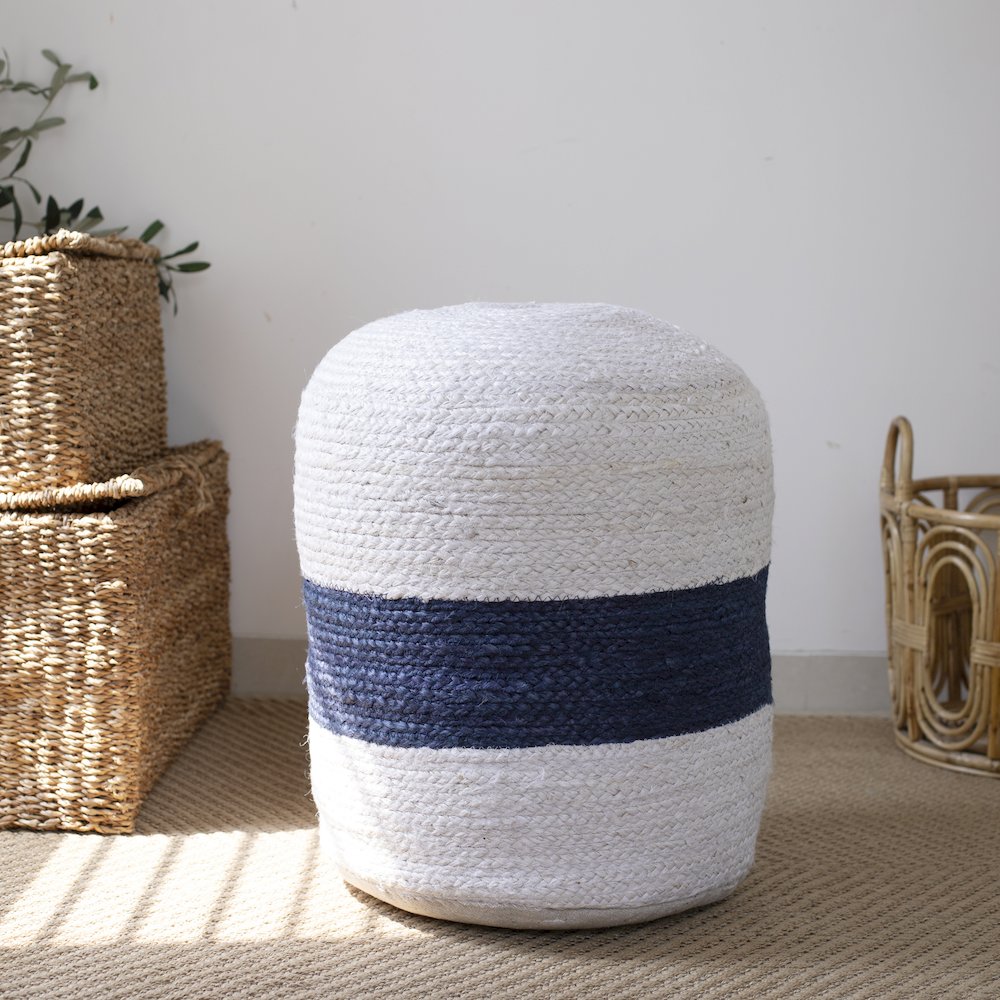 Jute Poufs Jute Blend Indoor Pouf in Brown/Blue,  18" x 18" x 18". Picture 2