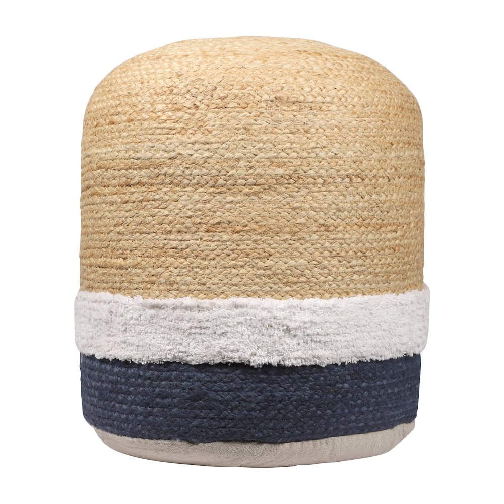 Jute Poufs Jute Blend Indoor Pouf in Brown/Blue,  18" x 18" x 18". Picture 1