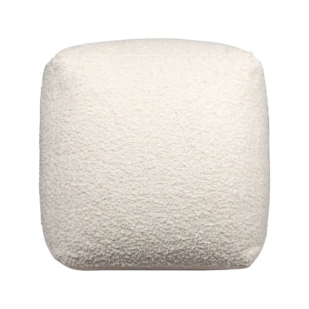 Boucle Performance Indoor Pouf in Ivory,  18" x 18" x 18". Picture 1